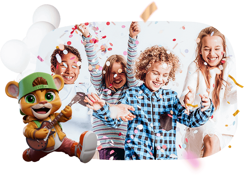A group of kids having fun with confetti